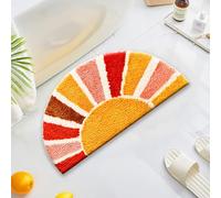 UKELER Boho Bathroom Rugs Half Circle Bohemian Bath Mat Cute Sun Retro Area Rugs for Home Decor Non Slip Washable Absorbent Bath Rug for Bathroom,Sink, Shower, Tub 30''×16''