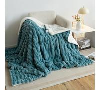 UKELER Cozy Sherpa Bed Blanket Queen Size 80 x 90 inch, Thick Striped Throw Blanket for Bed Couch Sofa Camping, Great Gift for Mother's Day, Father's Day, Thanksgiving, Christmas,New Year's Day, Blue
