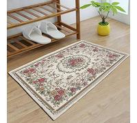 UKELER Luxury Soft Rustic Floral Doormats Washable Elegant Shabby Rose Rug Non Slip Accent Floor Rugs for Bathroom Bedroom Kitchen (Country Rose, 23.6''x35.4'')