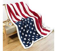 Ukeler US Flag Patriotic Sherpa Throw Blanket 50''×60'', American National Flag Fleece Blanket for Bed/Couch/Sofa/Office/Camping, USA Military Veteran July 4th Gift