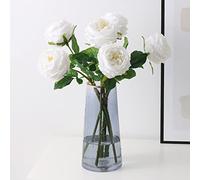 Ukeler White Artificial Roses 4 Pcs Real Touch Latex Artificial Flowers Austin Rose Peony with Long Stem for Wedding Bouquet Home Decor Flower Arrangement Valentine's Day Gift