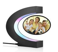 UKESULT - Photo frame with C-shaped colorful LED lights, magnetic levitation display stand, floating rotating photo stand, cool accessory, home office decor