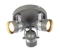 UKEW 3 Way Ceiling Lights - Grey Round Retro GU10 LED Spotlight with Bullet Shade Adjustable Heads for Kitchen Bedroom Hallway Dining Room