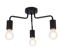 UKEW 3 Way Retro Ceiling Light - Black Vintage E27 LED Compatible Semi Flush Arm Lighting Fixtures for Modern Kitchen Bedroom Lounge