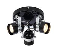 UKEW 3 Way Retro Ceiling Lights - Black Rotatable Round Base 50w Max GU10 LED Spotlight Fitting for Lounge Bedroom Dining Room