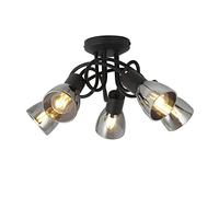 UKEW 5 Way Cross Over Ceiling Light - Modern Black Design Flush Smoked Glass Fitting Spotlight Lamp - Living Room Bedroom Round Hallway Bar Light