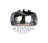 UKEW Chandeliers Ceiling Light - Luxury Modern Chandelier Round Led Flush Ceiling Light with Waterfall Droplets & Smoked Glass Finish - Elegant Crystal Ceiling Lights for Bedroom