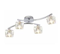 UKEW Crystal Semi Flush Ceiling Lights - 4 Way Chrome Silver Ceiling Light Fixture with Diamond Cut Glass Shades for Living Room Kitchen Bedroom