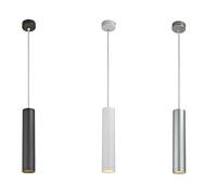 UKEW LED Pendant Light Fitting - Adjustable Suspended Aluminium Hanging Ceiling Lamp with Cylindrical Tube Holder - Durable Suspended Transparent Wire Cable Light for Living Dining Bedroom (White)