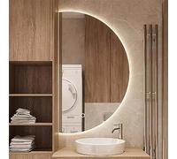 UkewEi 40″ Smart LED Bathroom Mirrors for Wall, Half Moon Vanity Mirror, Anti-Fog, 3-Color Dimmable, Lighted Mirror with Touch Switch for Home Decor (Color : Right cut, Size : 40 * 80CM/32 * 16IN)
