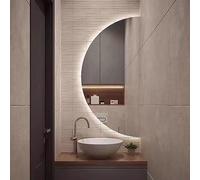 UkewEi Half Moon Bathroom Vanity Mirrors for Wall, 40Inch Smart LED Bathroom Mirror, Dimming Anti-fog, Modern Frameless Lighted Mirror, White/Neutral/Warm Light ( Color : Left cut , Size : 60*120CM/48