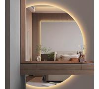 UkewEi LED Large Bathroom Mirror 3-Color Dimmable Wall Mirror Half Moon Smart Anti-Fog Vanity Mirror Semicircle Frameless Decorative Mirror Irregular Explosion Proof Makeup Mirror 35/39/43/47 in (Col