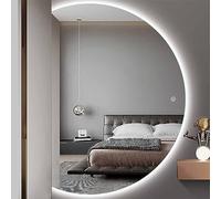 UkewEi LED Wall Makeup Mirror for Bathroom, Large Semicircle Frameless Full Length Mirror, Anti-Fog, Dimmable, 33*47inch Smart Touch Decorative Mirror for Bedroom, Entryway ( Color : Left cut , Size :