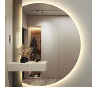 UkewEi Makeup Wall Mirror, Defogging Bathroom Mirror, Large Half Circle Full length Mirror, Backlit Decorative Mirror 3-Color Dimmable Led Mirror for Bedroom Living Room Entryway, Shatter-Proof (Colo