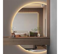 UkewEi Modern Bathroom Mirror, Wall Mounted, Half Circle, 77*110cm, Dimming Anti-fog, LED Vanity Mirror, 3 Colors Light, Touch Switch