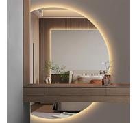 UkewEi Modern Bathroom Mirror Wall Mounted, Half Circle Wall Mirror for Living Room, Dimming Anti-fog, Half Moon LED Vanity Mirror, 3 Colors Light, Touch Switch (Color : Left cut, Size : 63 * 90cm)