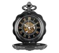 UKewei Personalised Pocket Watch, Black dial Shaped Mechanical Hand-Wound Pocket Watch Antique Black Vintage Clock Men's and Women's Gifts Vintage