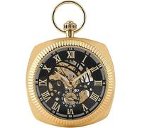 UKewei Personalised Pocket Watch, Square Retro Gold Mechanical Pocket Watch Manual Winding Skeleton Pendant Watch Pocket Wall Clock for Men Vintage