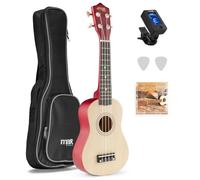 UKEY Soprano Children's Ukulele Kit 21" - Beginner's Wooden Ukulele Set with Nylon Strings, Carry Bag, Digital Tuner, Picks & Strap, Ideal for Kids & Adults, Natural Wood Finish
