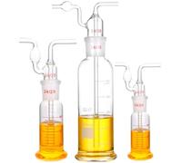 UKFengHeng Lab Gas Washing Bottle Glass Vacuum Trap with one straight pipe and one bent pipe for Chemistry Lab Glassware Kit (50ml)