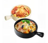 ukfisy Lasagne Dish,2 pcs Round Individual Baking Dishes with Handle,Small Ceramic Oven to Table Ideal for Lasagne Pie Casserole Tapas (Black+Beige)