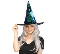 ukfisy Witch Hat,Sequin Witches Hat for Women and Adults,Reversible Sequins,Adult Costume Party Accessory,Suitable for Halloween Christmas Carnival Cosplay (Green)