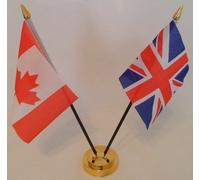 UKFlagShop Canada Canadian Union Jack United Kingdom 2 Flag Friendship Table Display With Gold Base