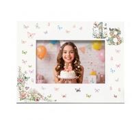 ukgiftstoreonline 18th Birthday Photo Frame for Her, White, 6x4 Inch, Butterfly and Floral Design, Wall Hanging or Desktop (Landscape)