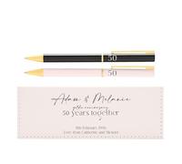 ukgiftstoreonline 40th Anniversary Pen Set for Couples, Black White and Gold, Metal, 2 Pens, Gift Box, His & Hers, 14cm