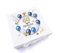 ukgiftstoreonline 60th Birthday Gift Personalised Keepsake Memory Box With Blue Balloons (Large)