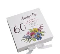 ukgiftstoreonline 60th Birthday Keepsake Box, Personalised Memory Storage Box with Floral Design, Customisable Gift