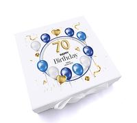 ukgiftstoreonline 70th Birthday Gift Personalised Keepsake Memory Box With Blue Balloons (Large)