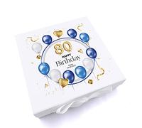 ukgiftstoreonline 80th Birthday Gift Personalised Keepsake Memory Box With Blue Balloons (Large)