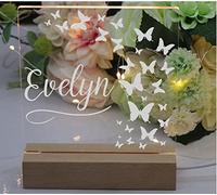 ukgiftstoreonline Any Name and Butterflies Personalised Night Light LED Lamp Gift NLM-26 White