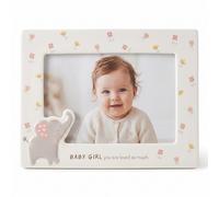 ukgiftstoreonline Ceramic Baby Photo Frame, Girl, Cream, Pink Elephant Design, 6" x 4", Nursery Keepsake Gift