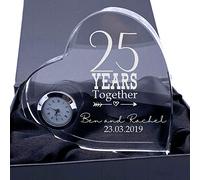 ukgiftstoreonline Engraved Heart Crystal Glass Clock Any 1st, 5th, 10th, 25th, 30th, 40th, 50th, 60th