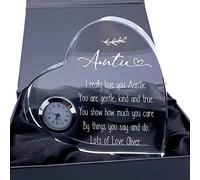 ukgiftstoreonline Engraved Personalised Auntie Crystal Glass Clock With Sentiment