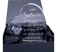 ukgiftstoreonline Engraved Personalised Sister Crystal Glass Clock With Sentiment