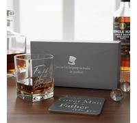 ukgiftstoreonline Father of the Bride Glass and Coaster Gift Set, Silver Inscription, Wedding Keepsake, Desk or Shelf Display