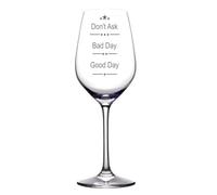 ukgiftstoreonline Novelty Wine Glass with Good Day Bad Day Don't Ask Etched Design, 350ml, Crystal Clear Glass, 21.5cm Height, Gift Box Included