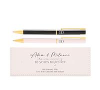 ukgiftstoreonline Personalised 10th Anniversary Pen Set, Black White and Gold, Metal, 2 Premium Pens, His and Hers Gift, Couples Milestone Celebration