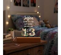 ukgiftstoreonline Personalised 13th Birthday LED Lamp with Flowers and Butterflies, Natural Wood Base, 22cm Height, USB Powered