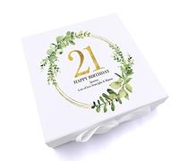 ukgiftstoreonline Personalised 21st Birthday Gift for her Keepsake Memory Box Gold Wreath Design (Medium)