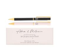 ukgiftstoreonline Personalised 30th Anniversary Pen Set for Couples, 2 Premium Pens, Black White Gold Finish, His & Hers Gift Box