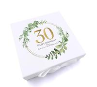 ukgiftstoreonline Personalised 30th Birthday Gift for her Keepsake Memory Box Gold Wreath Design (Medium)