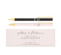 ukgiftstoreonline Personalised 40th Anniversary Pen Set for Couples, Black White and Gold, Metal, 2 Premium Pens with Gift Box, His & Hers