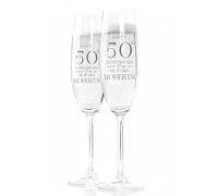 ukgiftstoreonline Personalised 50th Wedding Anniversary Champagne Flute Glassees Set, Engraved Name