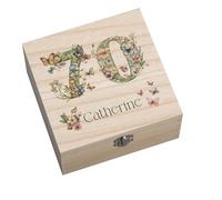 ukgiftstoreonline Personalised 70th Birthday Keepsake Memory Box, Natural Wood with Butterfly and Flower Design, 17x17x7cm, Square