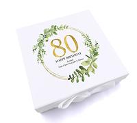 ukgiftstoreonline Personalised 80th Birthday Gift for her Keepsake Memory Box Gold Wreath Design (Large)