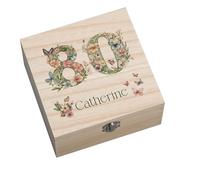 ukgiftstoreonline Personalised 80th Birthday Keepsake Memory Box, Natural Wood with Butterfly and Flower Design, 17x17x7cm, Square Storage Box